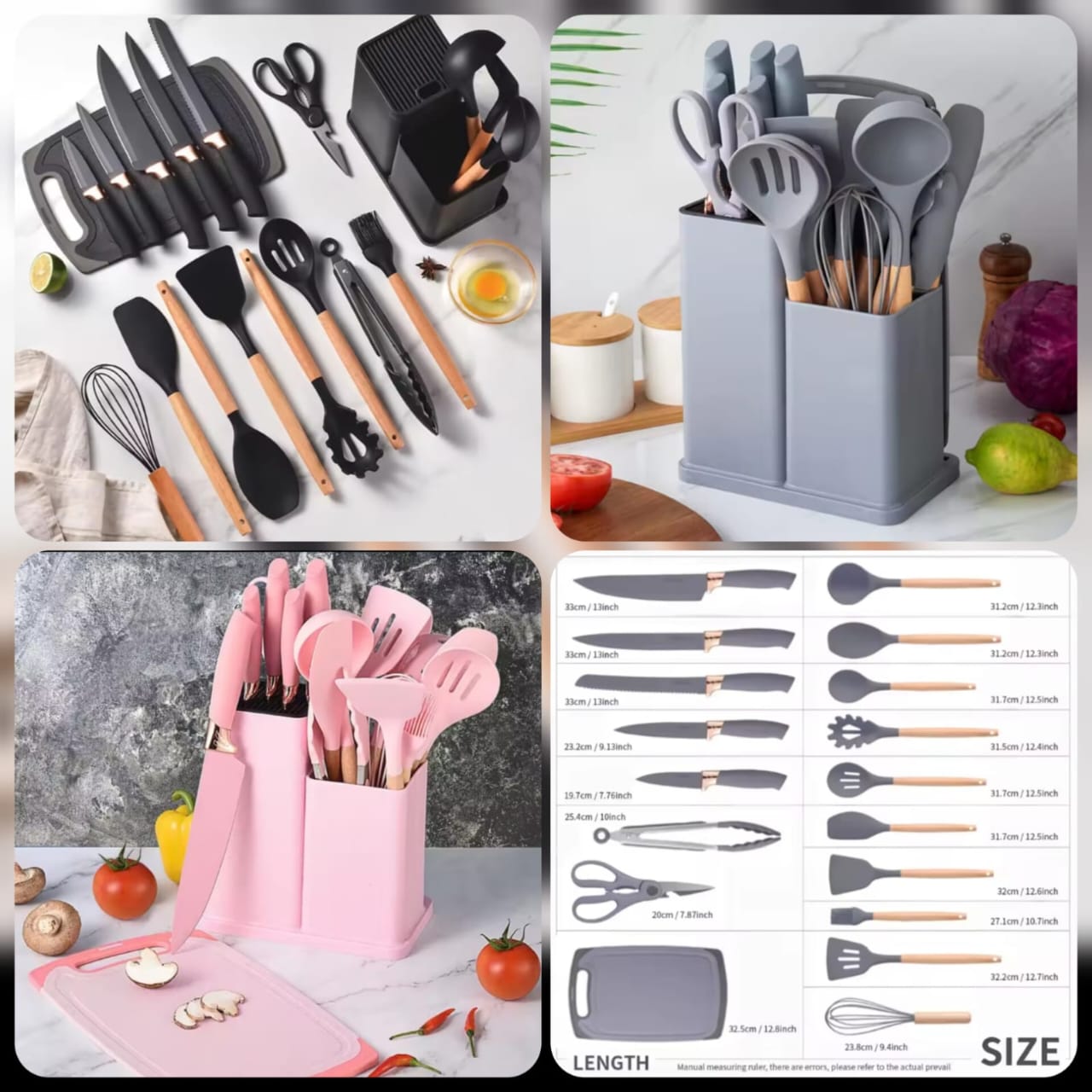 19Pcs Premium Silicone Kitchen Utensils Set with Wooden Handles