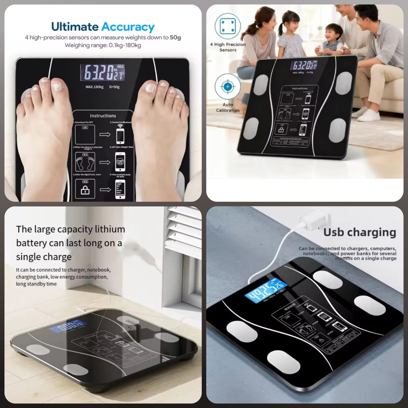 Digital Body Weight Scale - High Precision Electronic Bathroom Scale with LCD Display