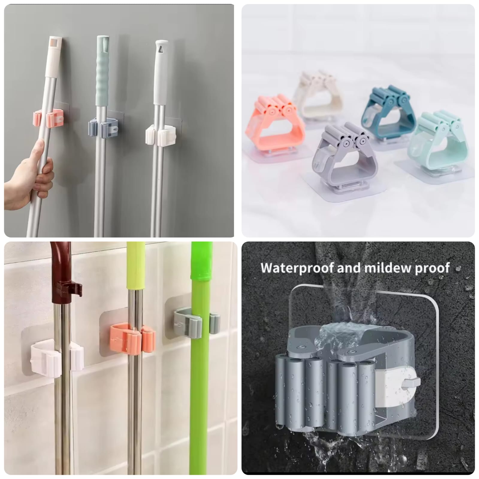 Wall Mounted Self Adhesive Mop and Broom Holder Clip - Heavy Duty Organizer