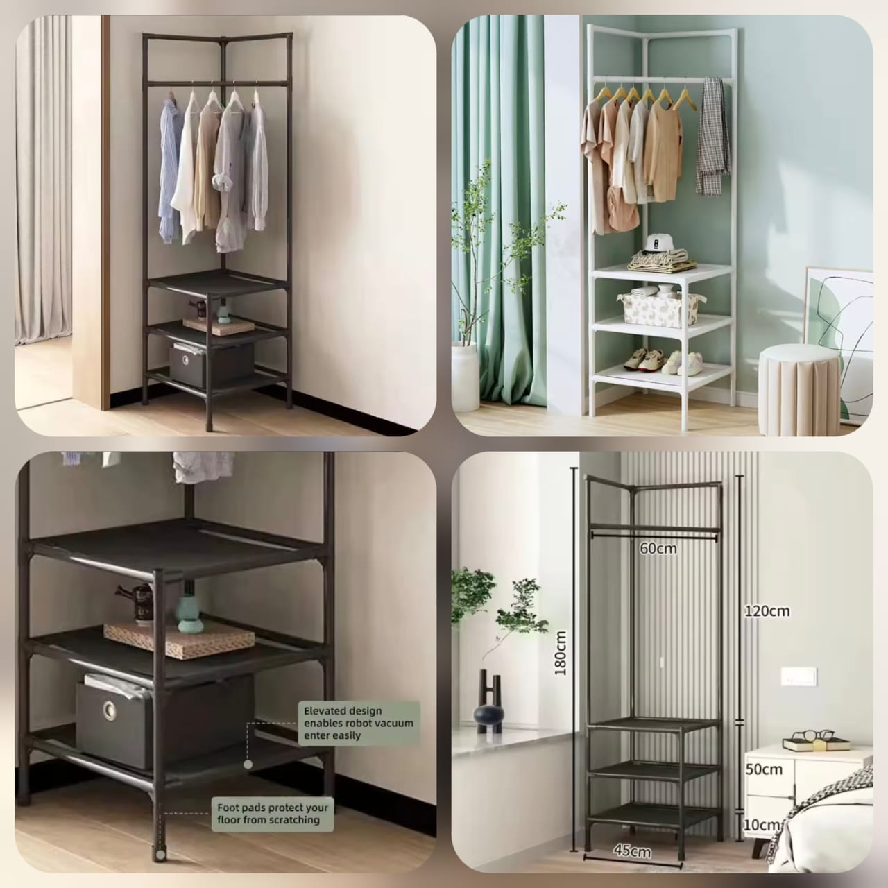 Adjustable Stainless Steel Attachable Corner Pole Rack - Multi-Tier Storage Organizer