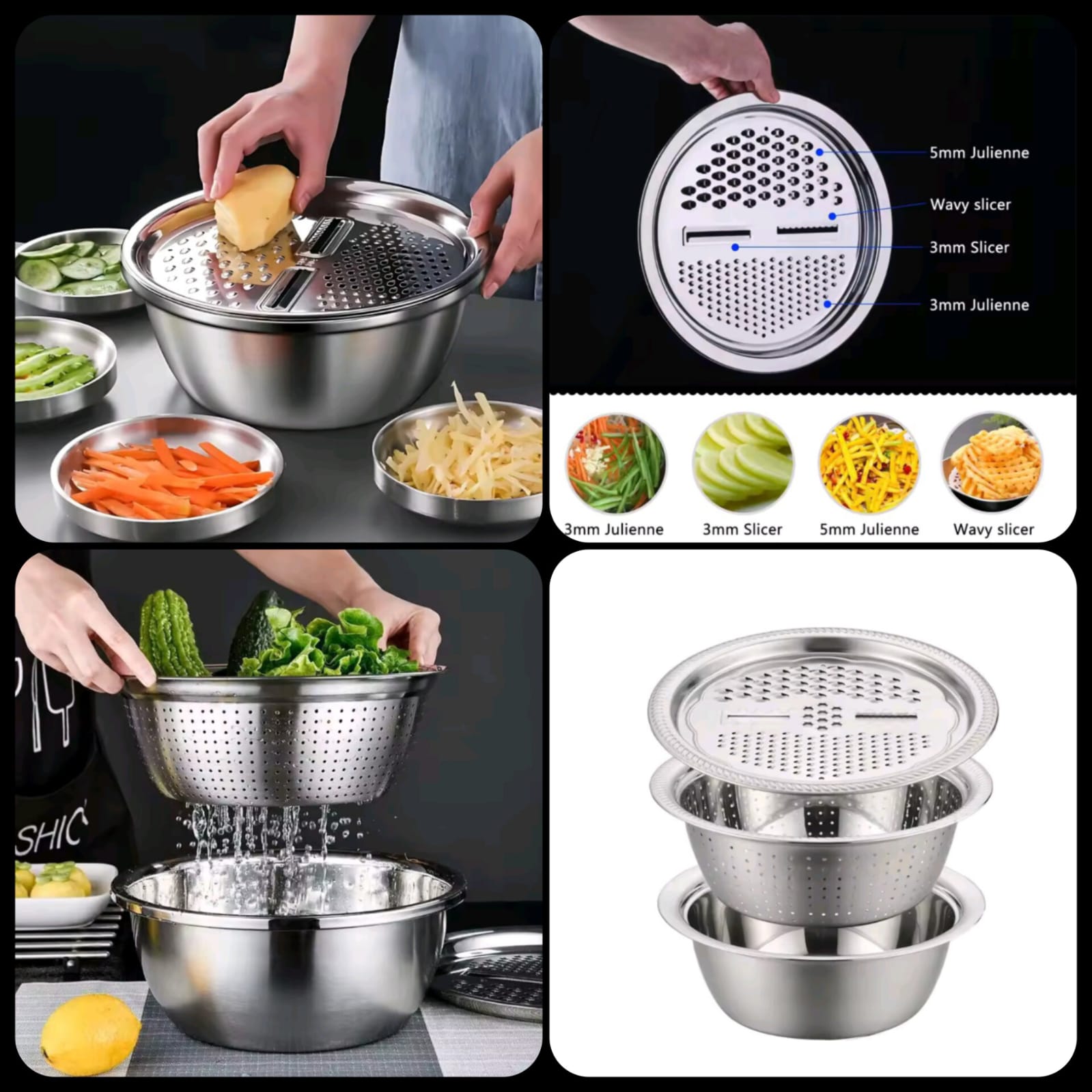 Multifunctional Stainless Steel Colander With Grater - Kitchen Strainer & Chopper