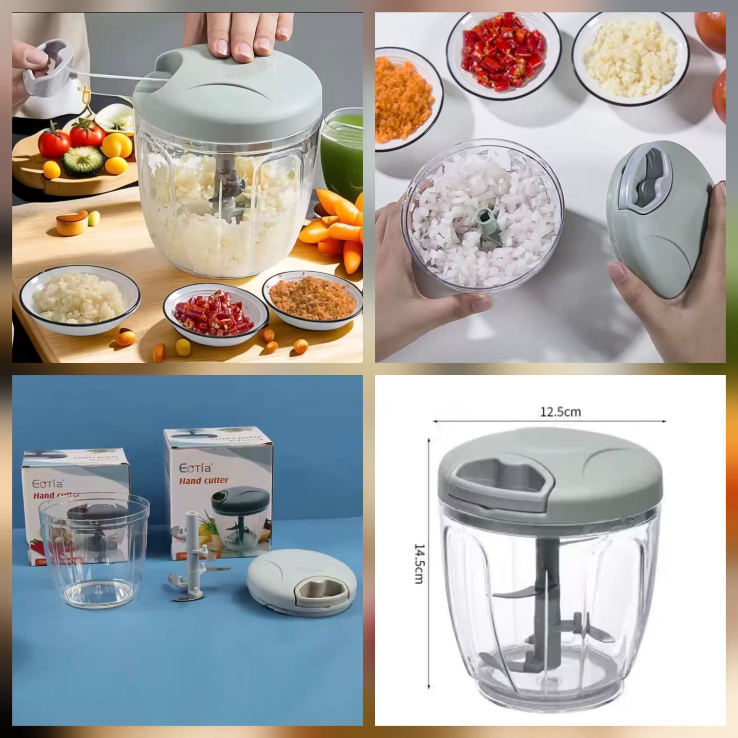 Eotia 3-Blade Manual Chopper - Vegetable & Fruit Cutter for Pakistan Kitchens