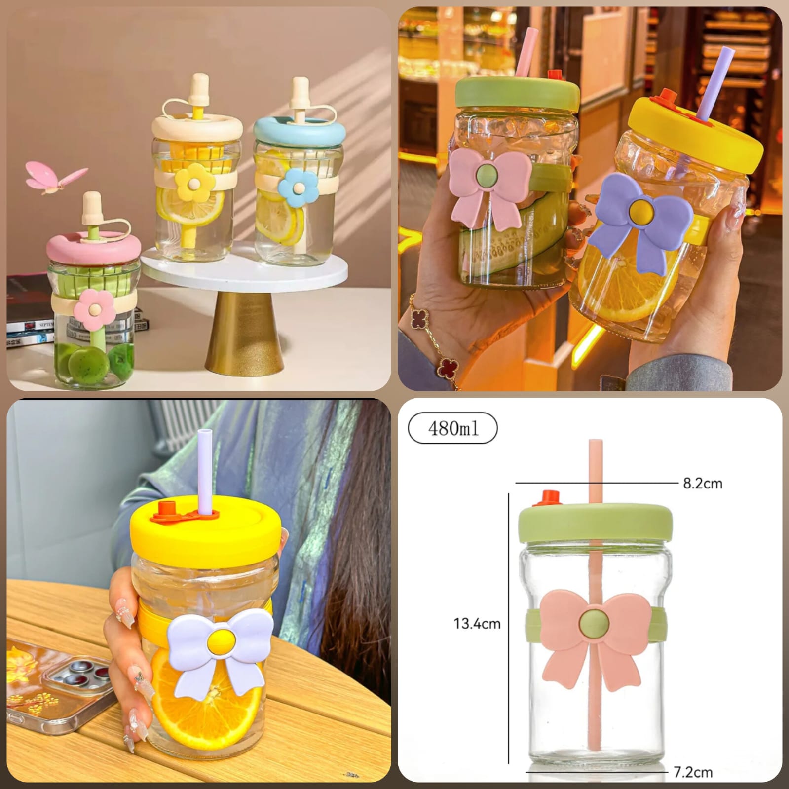 Elegant Big Bow Glass Cup with Handle - Stylish Drinkware