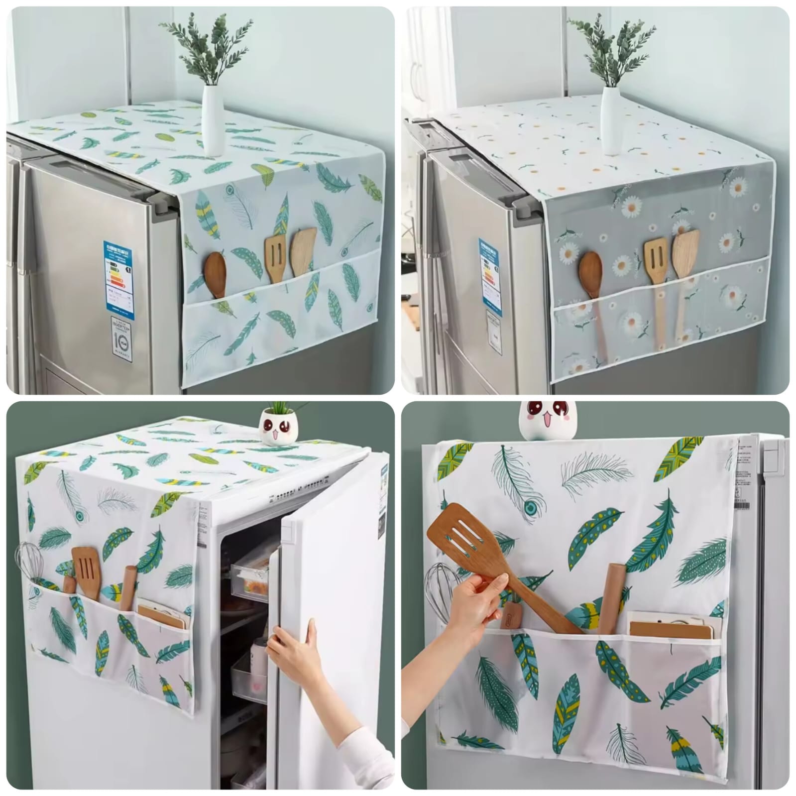 Waterproof Dustproof Refrigerator Top Cover with Storage Pockets