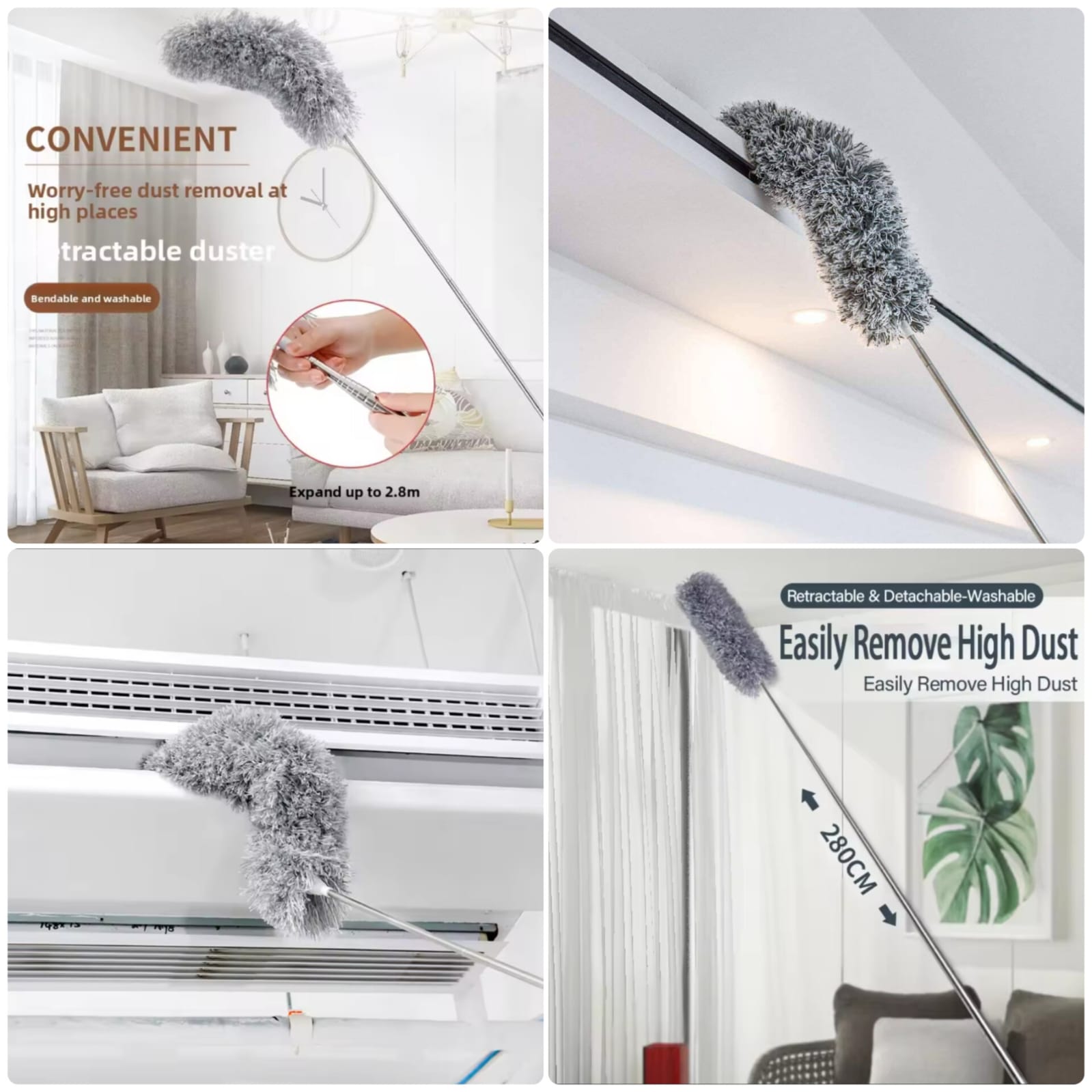 Foldable Grey Microfiber Duster | Extendable Handle for Home & Car Cleaning