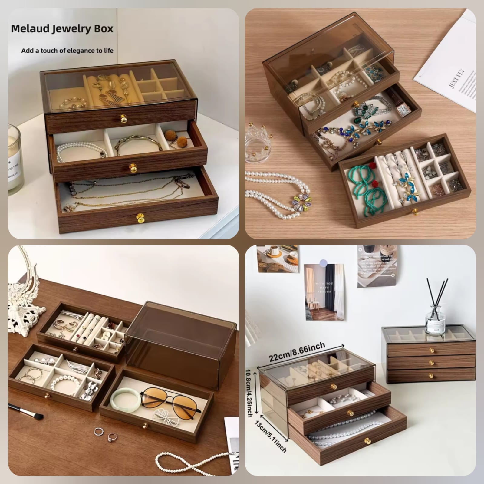 Elegant Acrylic Wooden Jewelry Box - Premium Organizer for Women