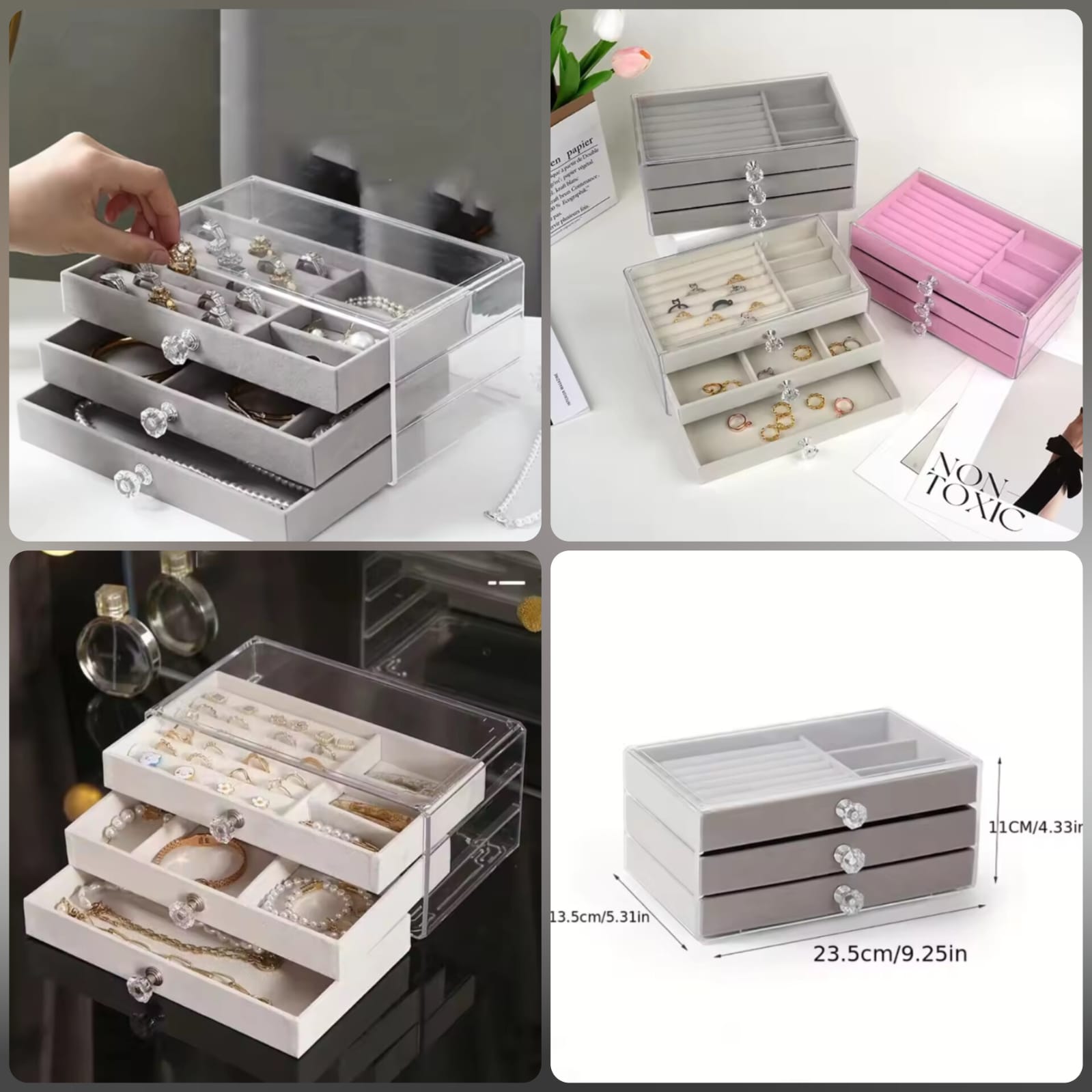 Luxury Acrylic Velvet Jewelry Box Organizer for Rings & Earrings - Pakistan