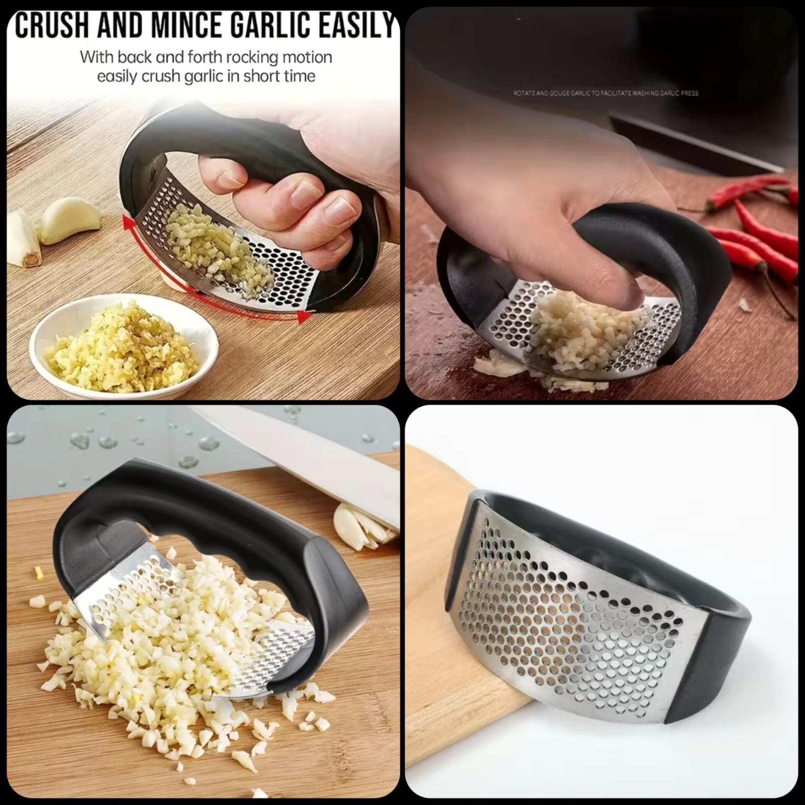 Premium Stainless Steel Garlic Press & Mincer - Easy Clean Kitchen Tool for Pakistan