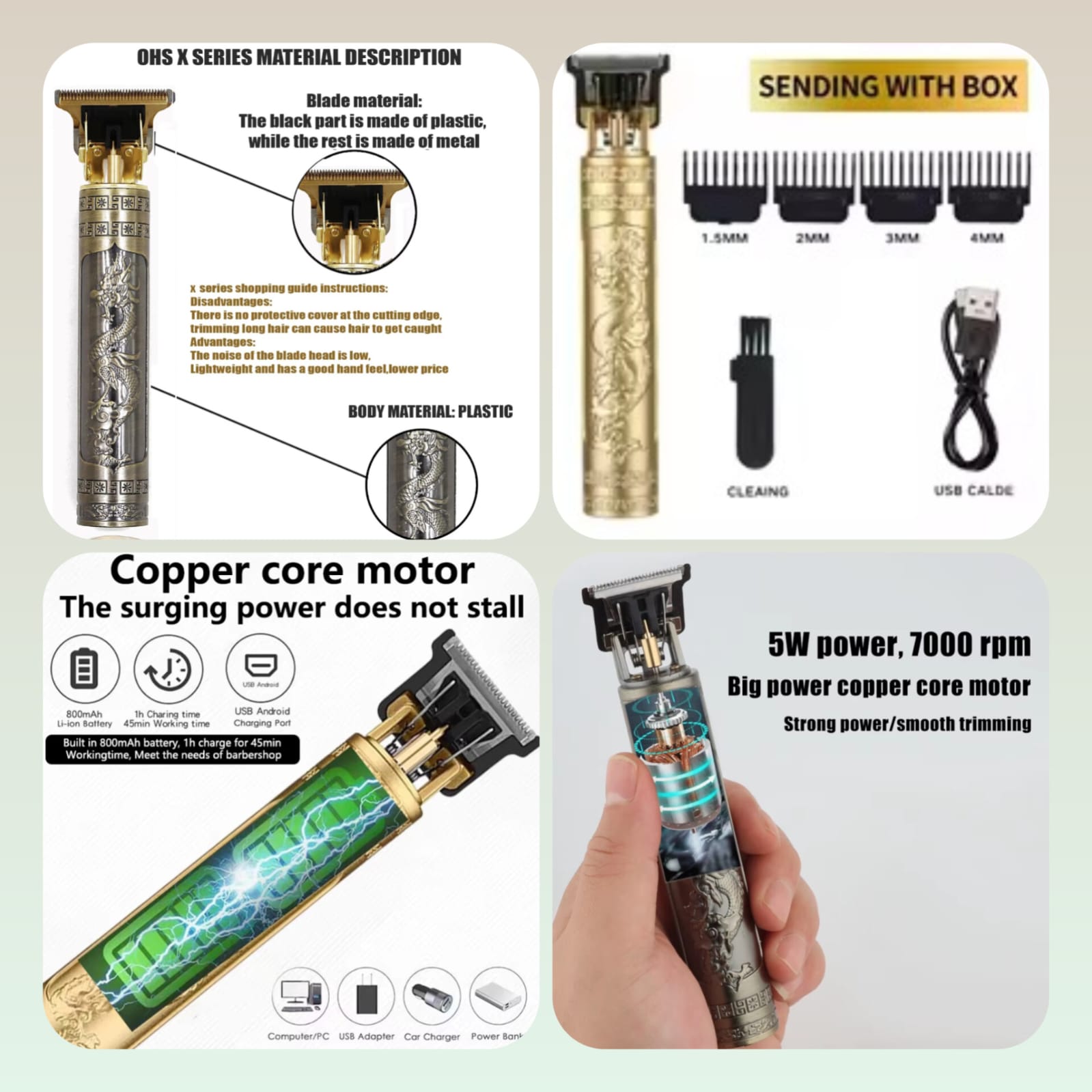 Metal T9 Professional Hair Trimmer for Men - Cordless & Rechargeable