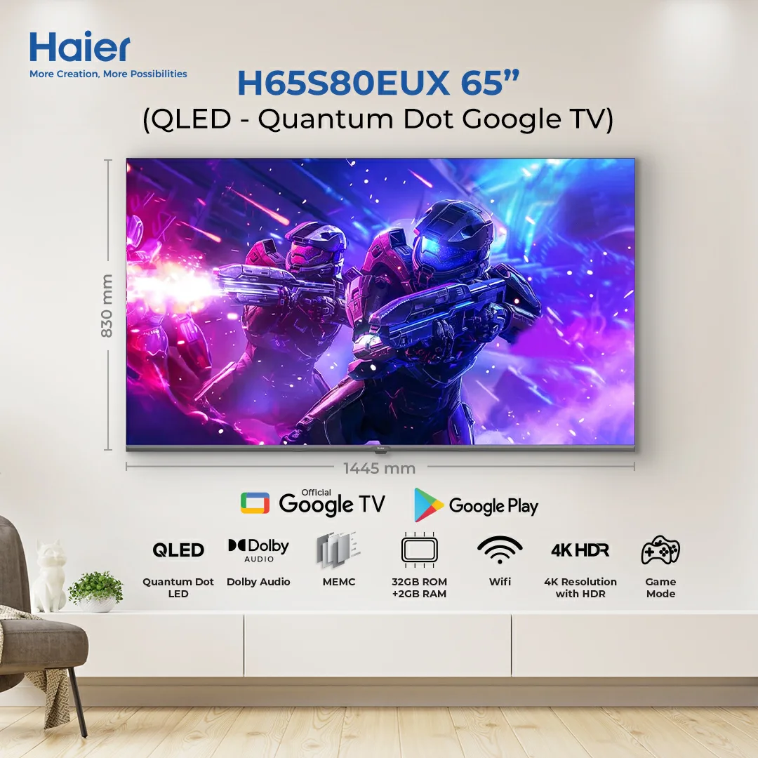 Haier 65-inch 4K UHD Smart LED TV S80/81EUX - Immersive Entertainment in Pakistan