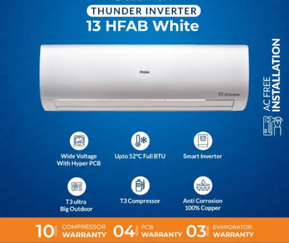 Haier HSU-13HFAB White 1.3 Ton Inverter Split AC - Energy Efficient & Cool