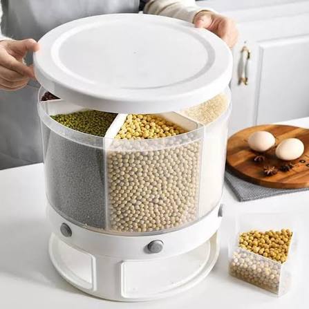 6 Grid 10Kg Rotating Cereal Dispenser & Grain Storage Container