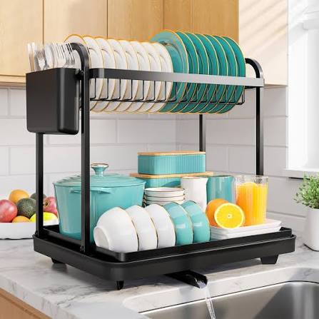 2-Tier Stainless Steel Dish Drying Rack & Kitchen Cutlery Organizer