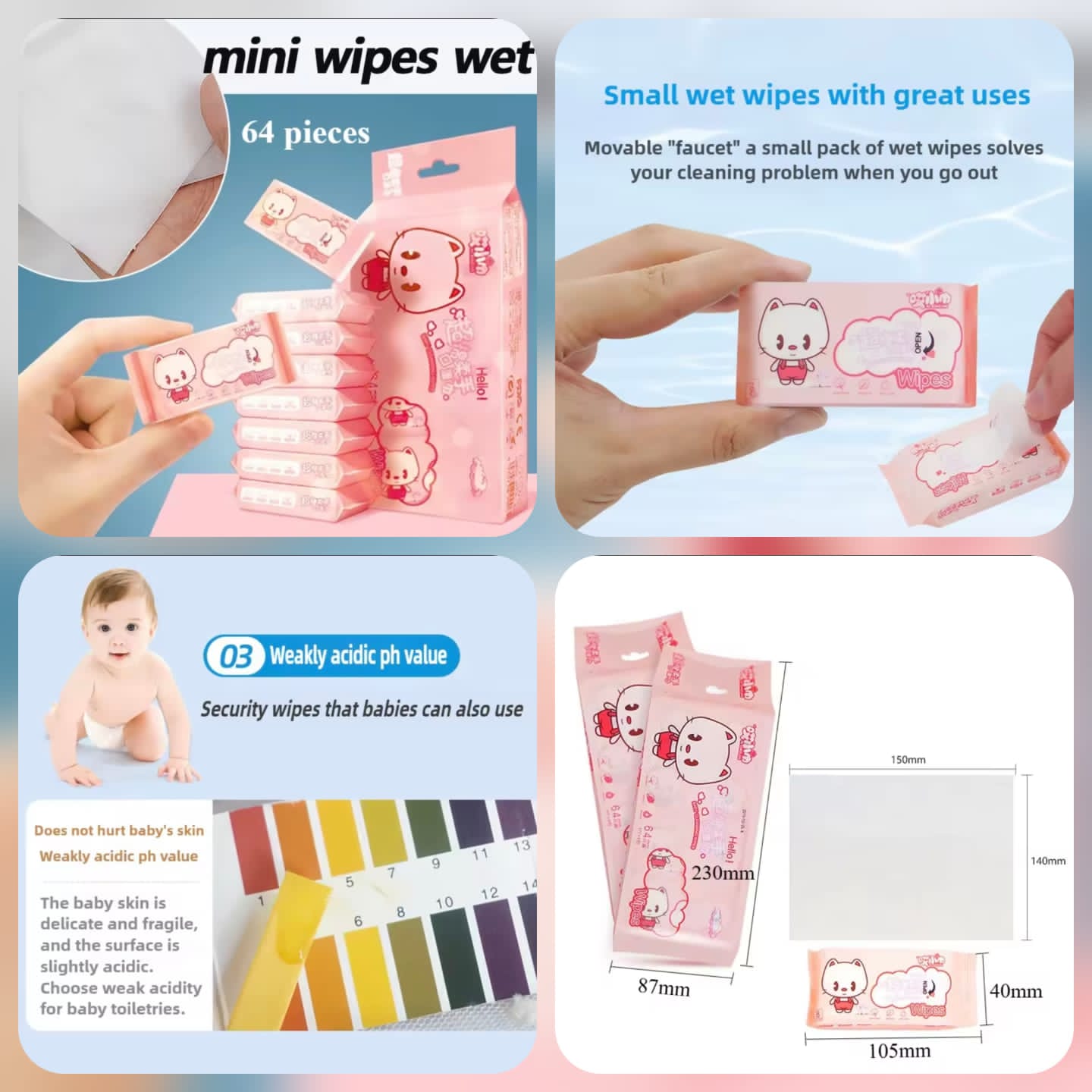 Cleaning Mini Packed Wipes 64pcs
