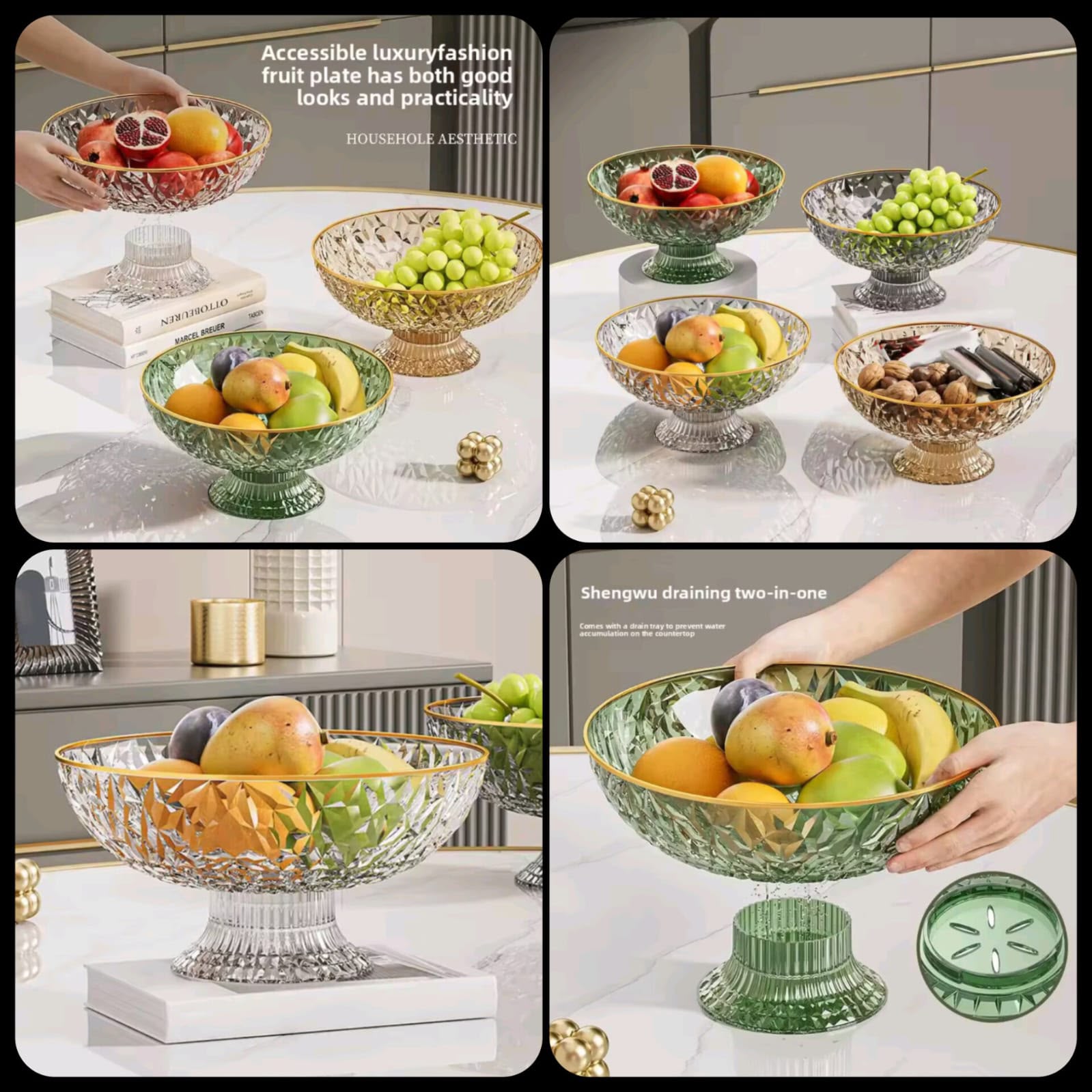 Acrylic Fruit Drain Dish with Removable Basket | Kitchen Organizer & Washer
