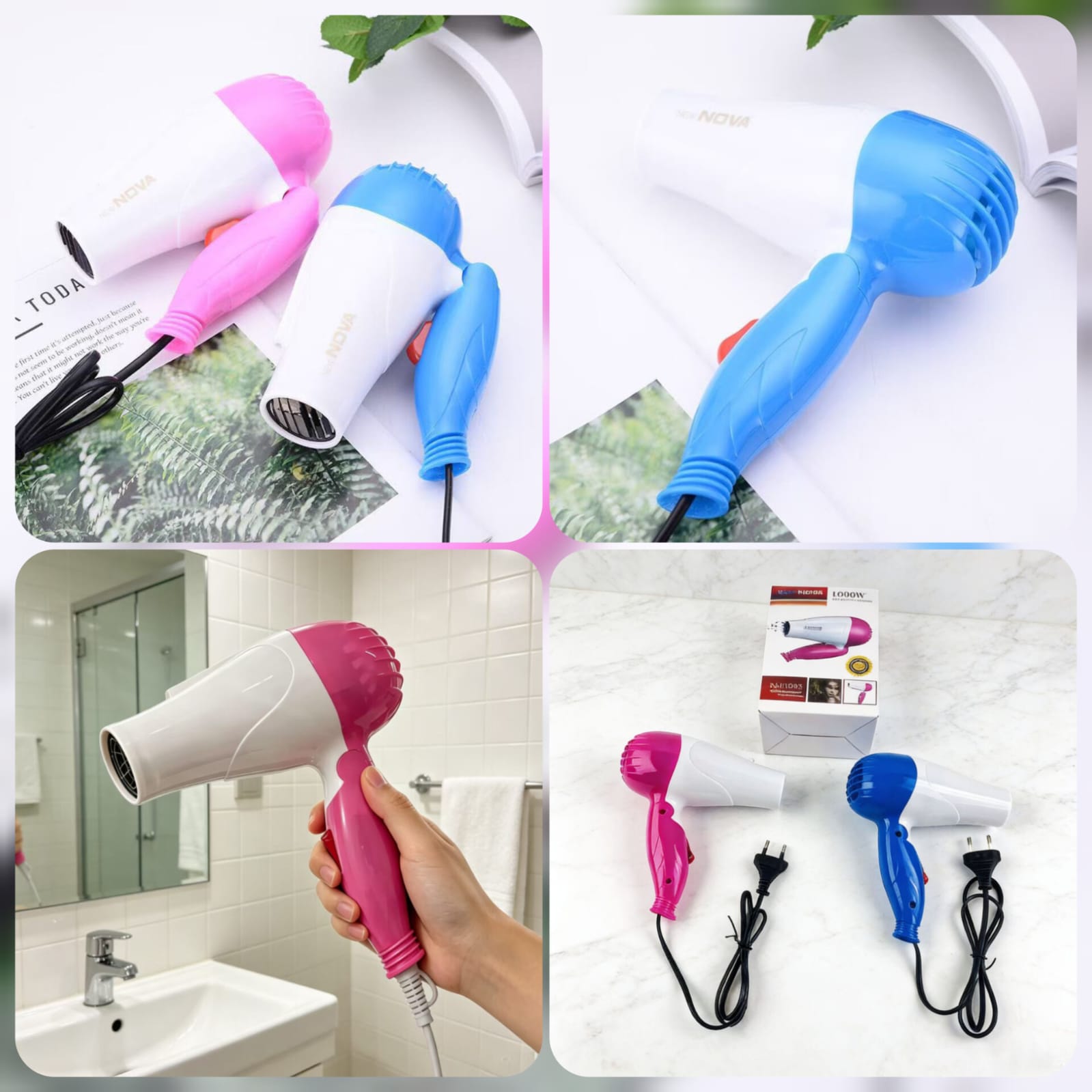 Nova 1000W Mini Foldable Hair Dryer - Compact & Portable for Travel