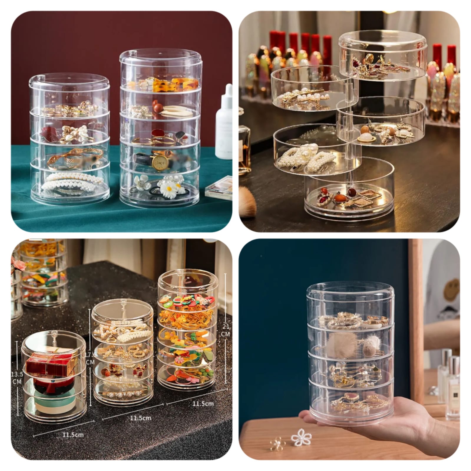 4-Layer Rotating Jewelry Organizer Box | Dustproof Storage for Jewelry & Accessories