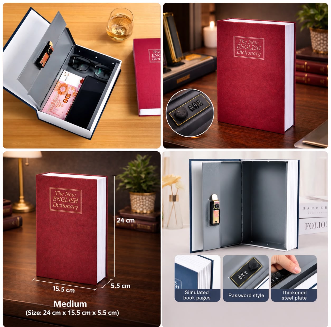 Secret Dictionary Book Locker Safe with Key Lock - Hidden Security Box for Cash & Valuables