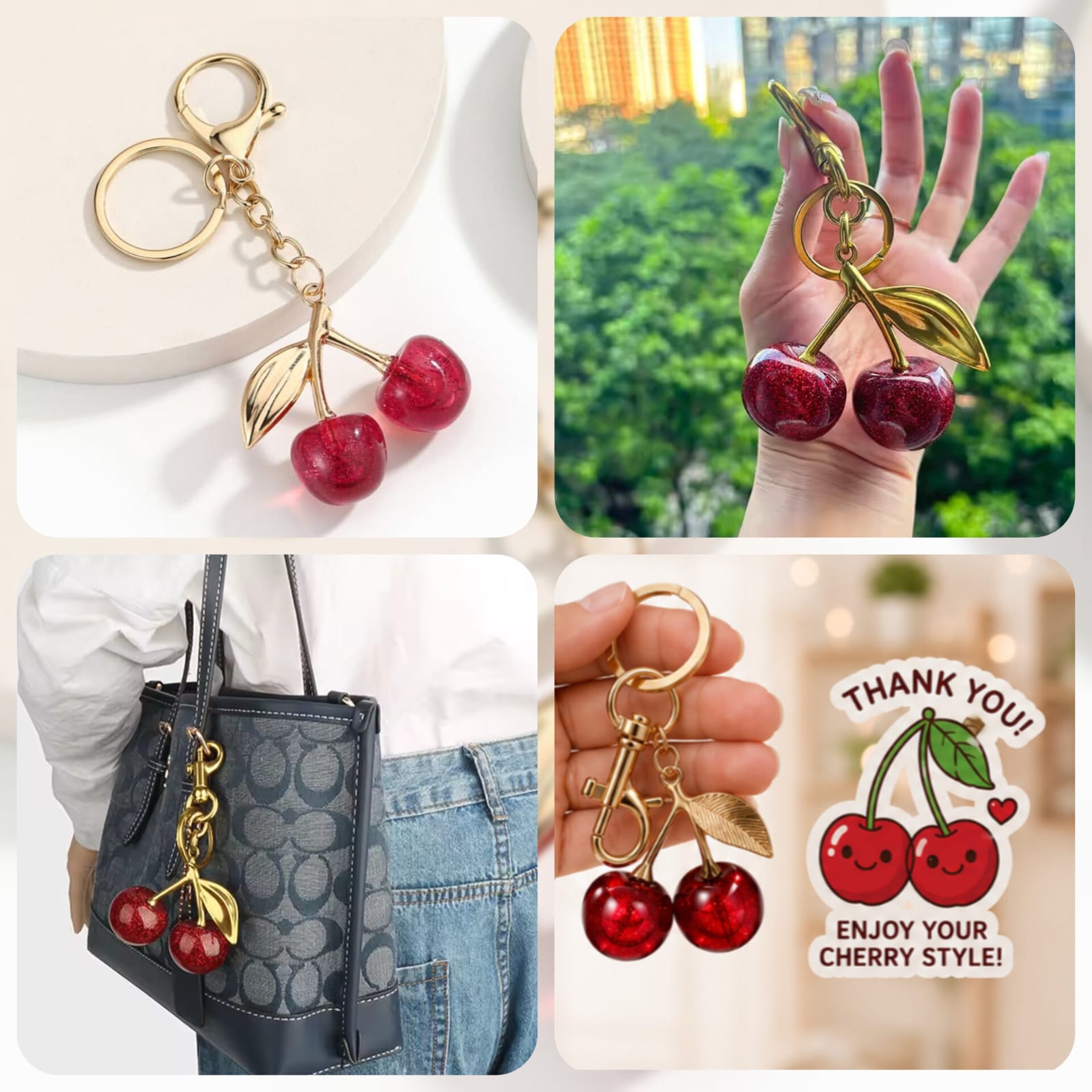 Cute Red Cherry Keychain & Aesthetic Bag Charm for Women