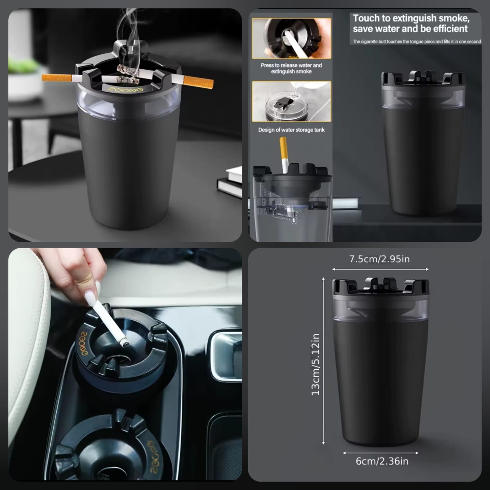 Portable Cup-Shape Car Ashtray with LED Light & Lid - Smokeless Vehicle Ash Holder