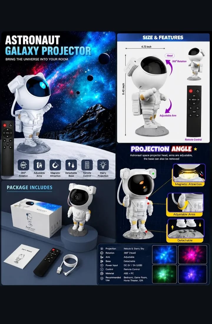 Astronaut Galaxy Star Projector Lamp - Nebula Night Light for Room Decor