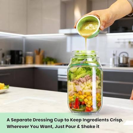 Leak-Proof Acrylic Salad Mason Jar with Dressing Container - Portable Lunch Solution