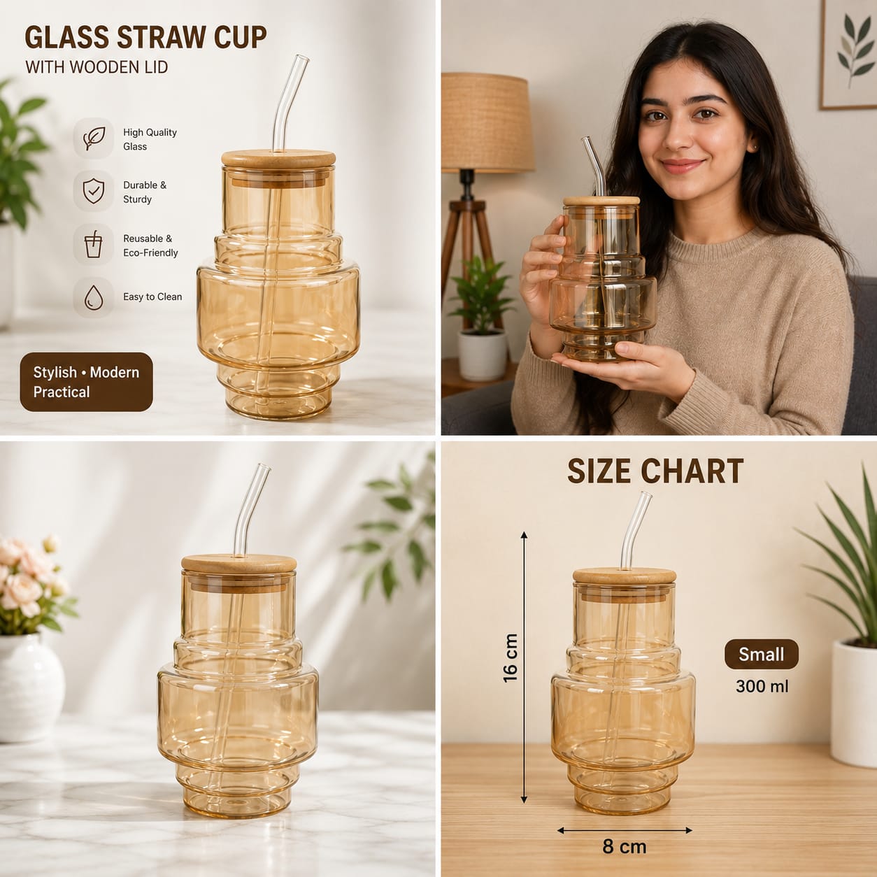 Round Glass Sipper Bottle with Reusable Straw - Eco-Friendly Drinkware Pakistan