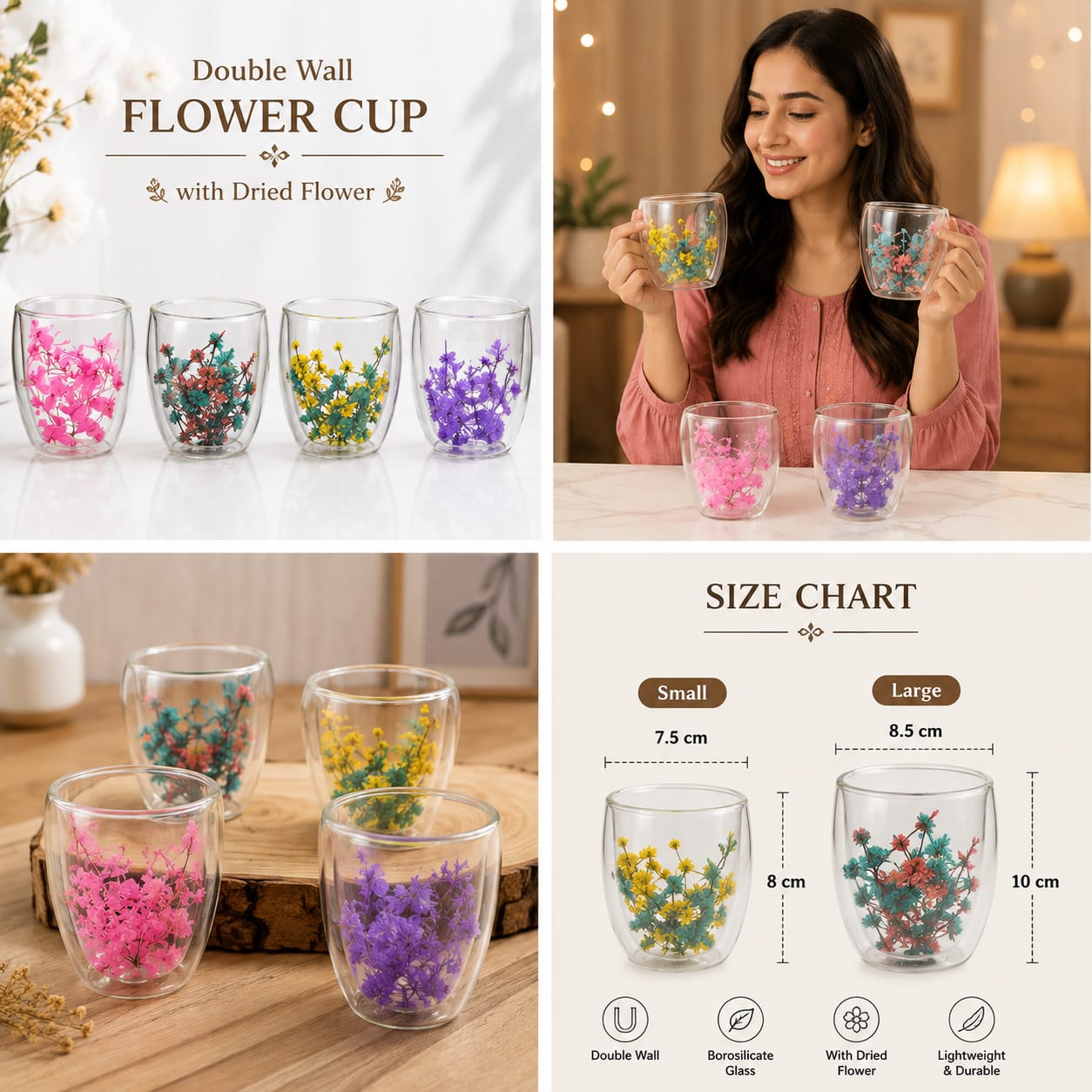 Elegant Double Layer Flower Glass Cup - Heat Resistant Tea & Coffee Mug in Pakistan