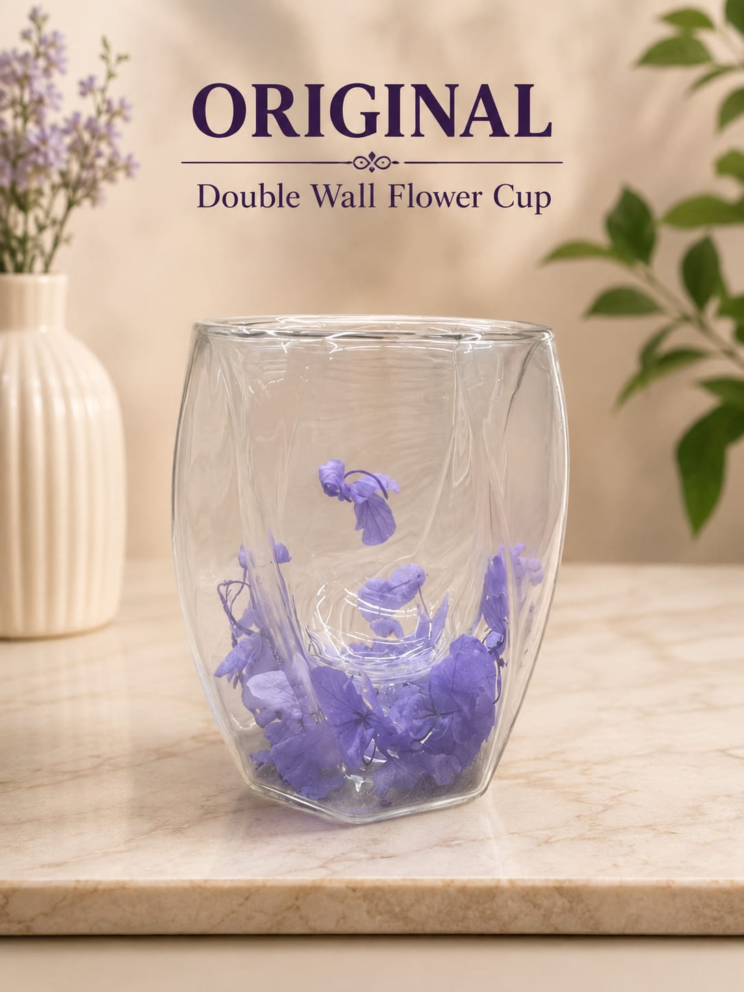Elegant Double Layer Floral Glass Mug - Insulated Tea & Coffee Cup