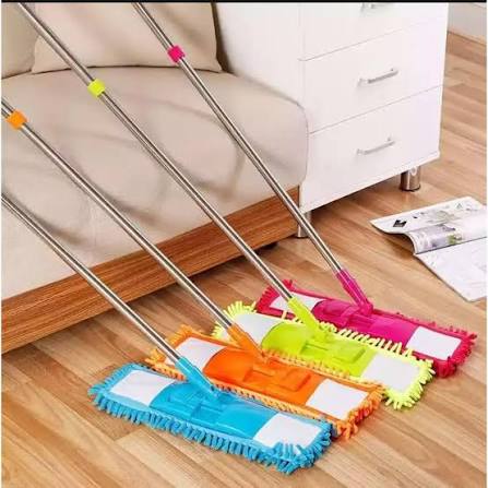 Efficient Floor Cleaning Mop for Home & Office - Microfiber Flat Mop with Steel Rod (Random Color)