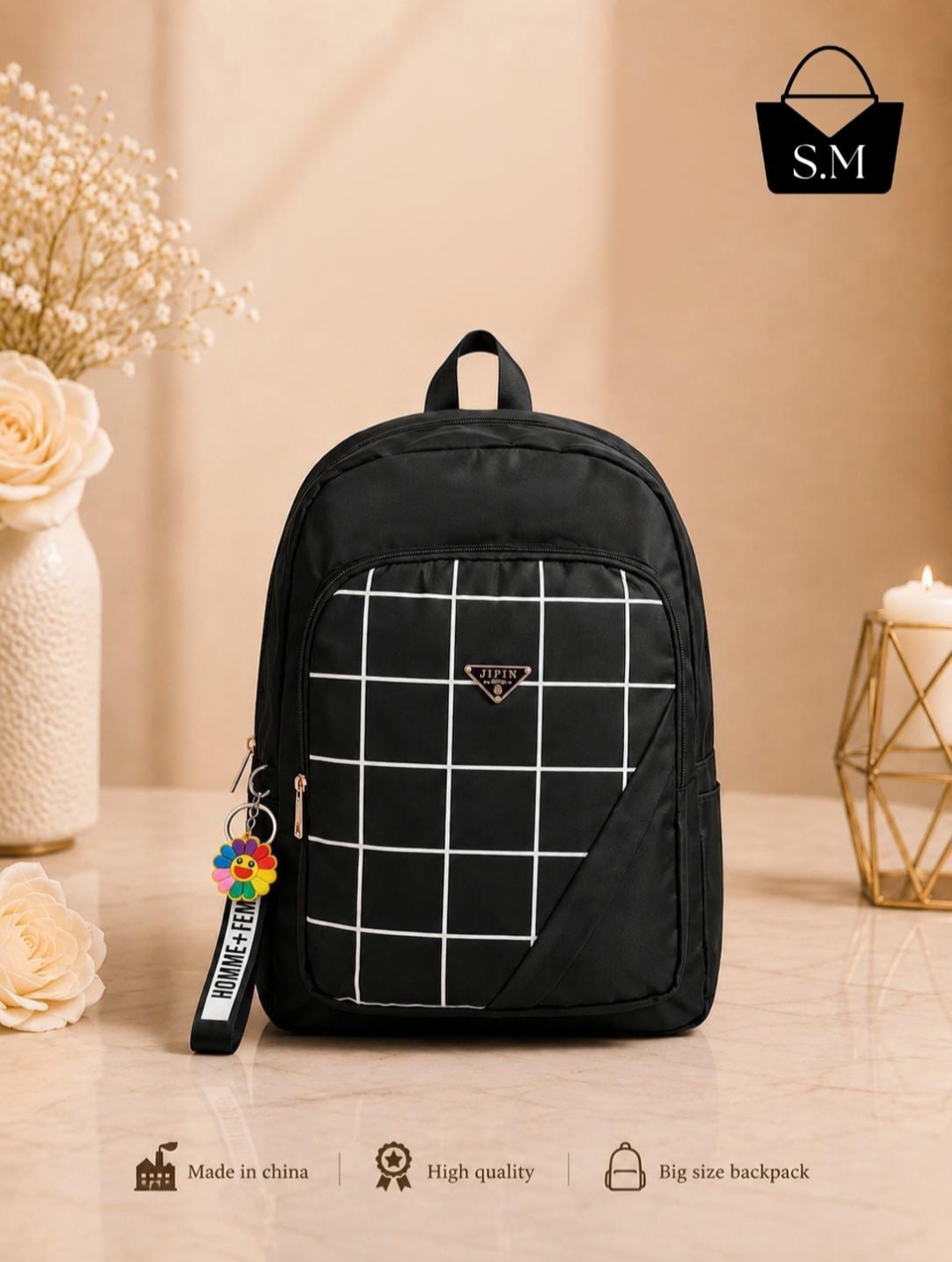Stylish Grid Backpack for Men & Women - Durable & Trendy Bag in Pakistan