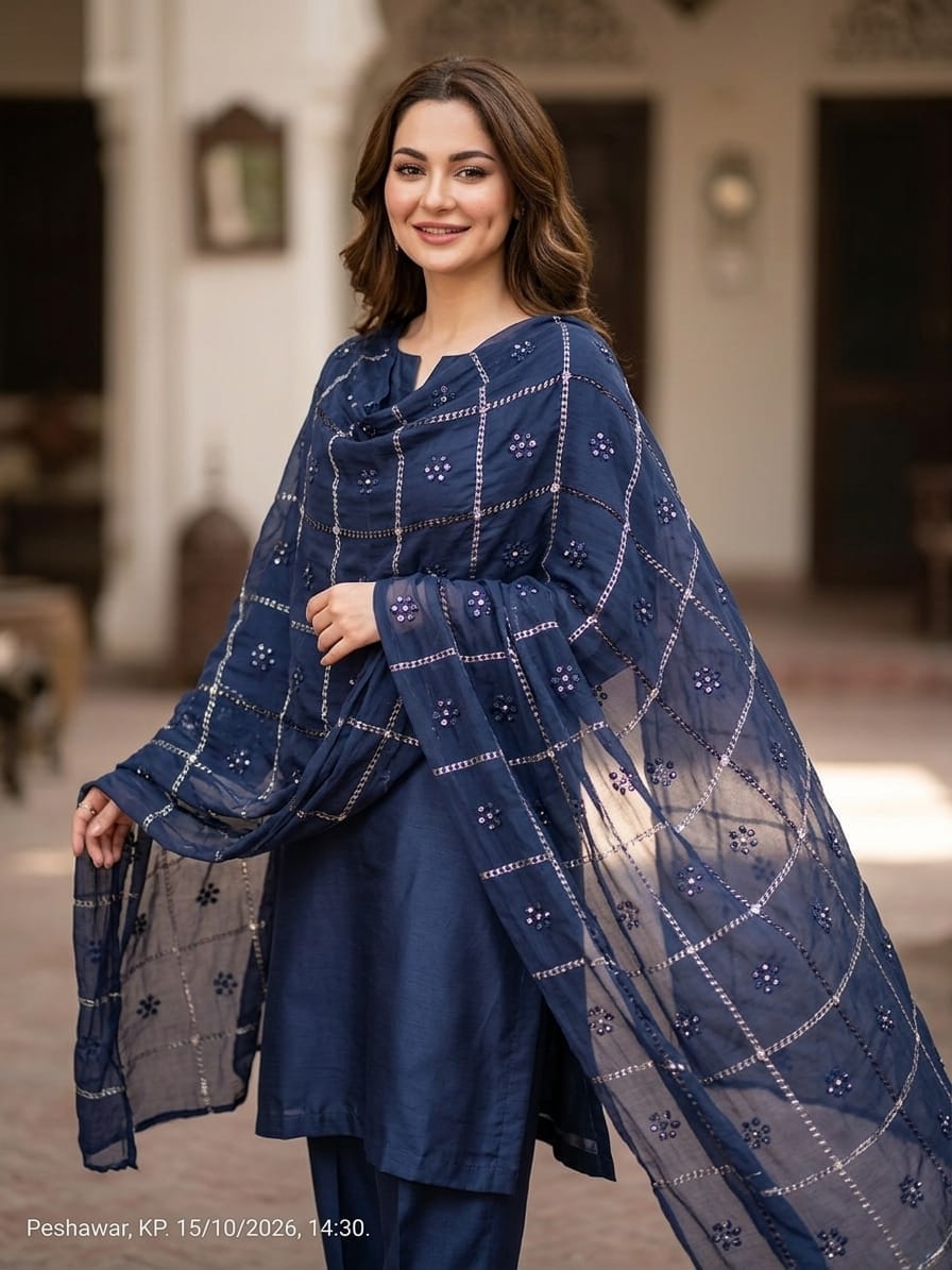 Multani Hand Embroidered Swiss Chader with Tarkashi Jaal & Mirror Work