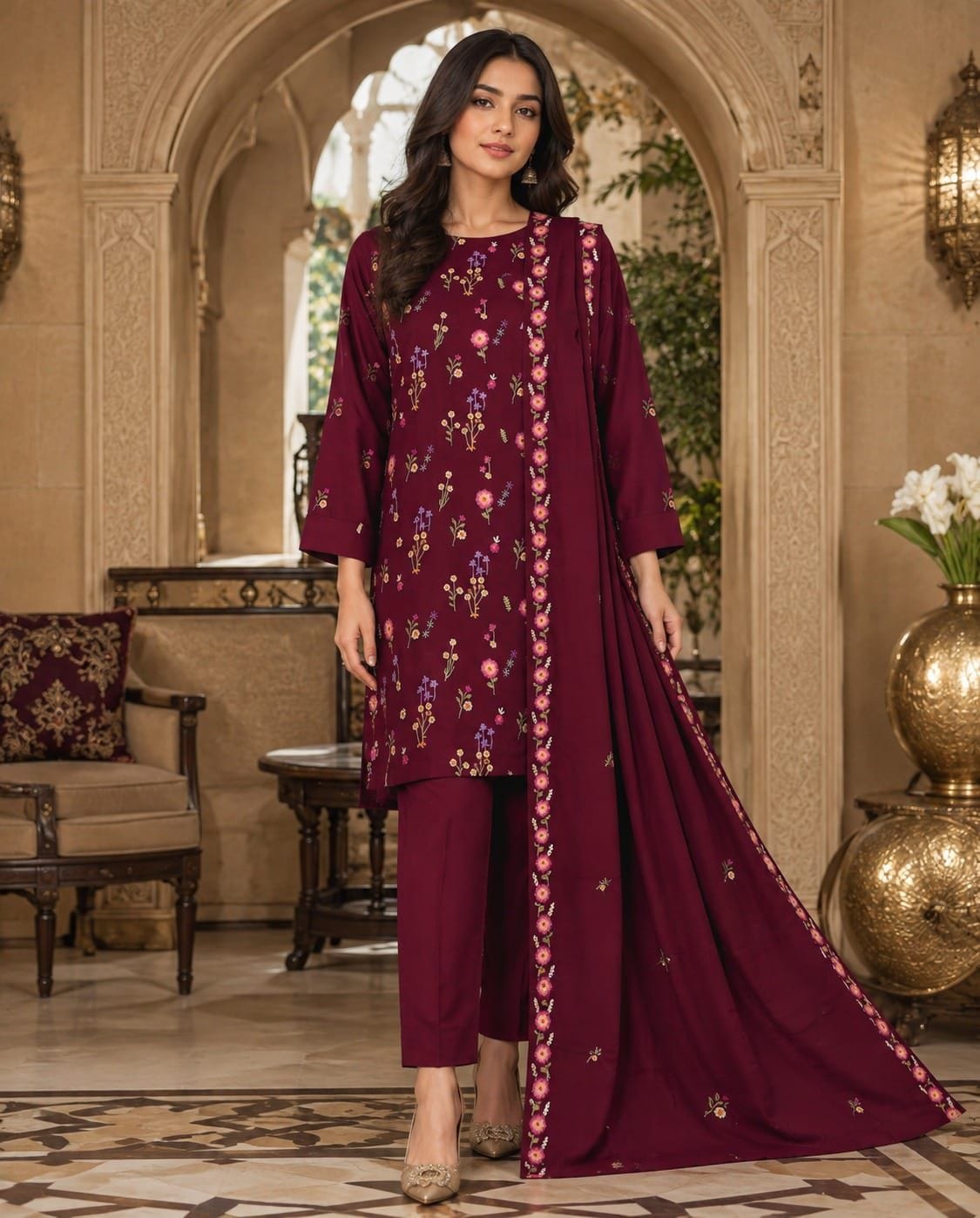 ALHAMDULILAH Bareeze 3pc Linen Embroidered Suit
