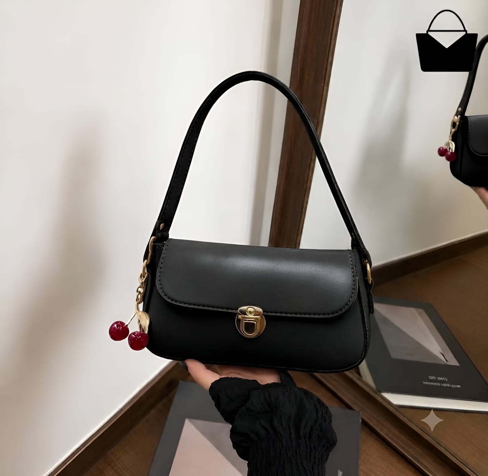 🍒 Cherry Hand Bag ✨ 💎 Premium Quality &  Elegant Gold Lock 🍒 Cute Cherry Charm