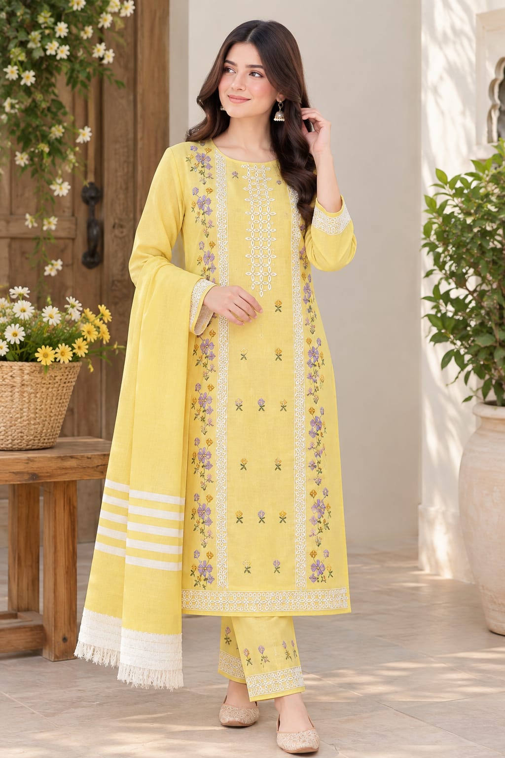 ALHAMDULILAH Winter Collection Elaiche Design Slub Khadder Two Tone Suit