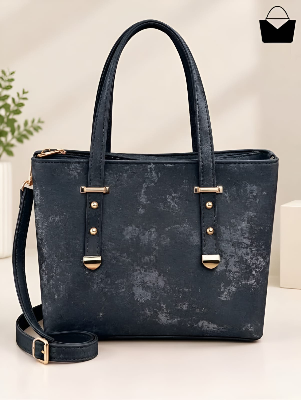 Elegant Tote Purse - 3 Colours, Golden Detailing & Adjustable Strap